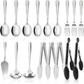 17PCS Serving Spoons and Utensils Set, Stainless Steel Serveware Silver