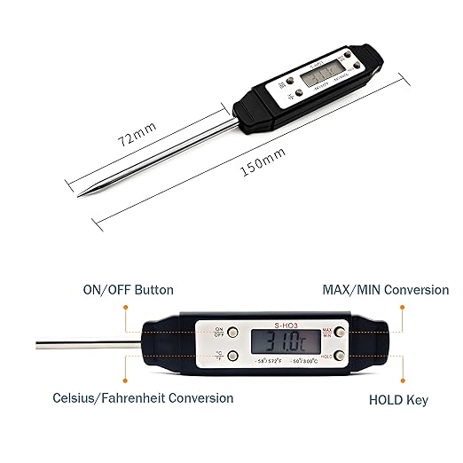 Ausenzup Meat Thermometer - Digital Food Thermometer for Cooking Kitchen - Automatic Calibration Pen Style Electronic Pocket Thermometer for Water Temperature, Barbecue (Black)