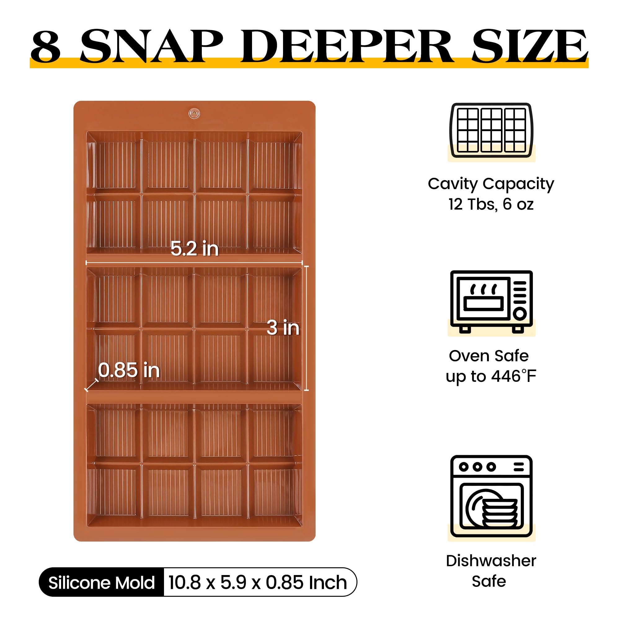 KASHME 2 Pcs Chocolate Bar Mold Deep Dubai 0.85 Inch Stuffed Large Chocolate Molds Silicone Break Apart Thick Silicone Molds for Candy Bar (8 Snap）