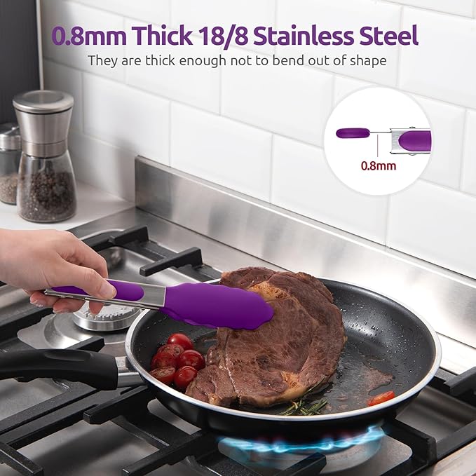 U-Taste Kitchen Tong for Cooking, 600ºF Heat-Resistant Tps, 7in/Purple