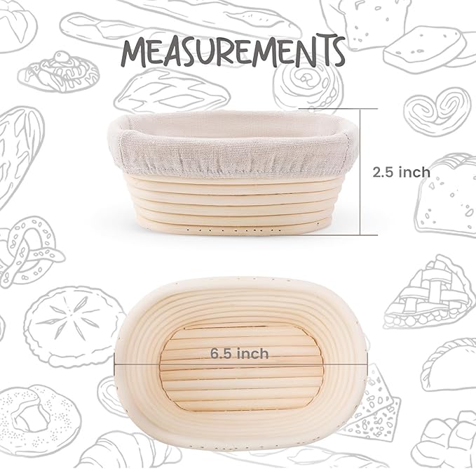 DOYOLLA Mini Oval Proofing Set (6.5inch, set of 5), Sourdough Proofing Baskets Bread Dough Rising Bowls w/Liners for Home Sourdough Bakers Baking