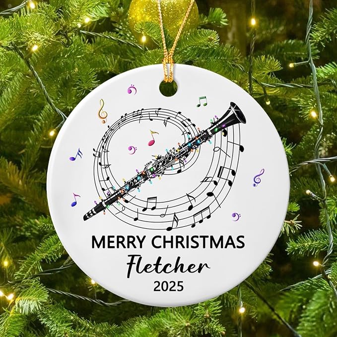 Awesome Clarinet Musical Ceramic Ornament, Custom Text Year Name Clarinetist Xmas Tree Ornaments Gift for Women Men Clarinet Instrument Player, Personalized Clarinets Ceramic Christmas Ornament 2026