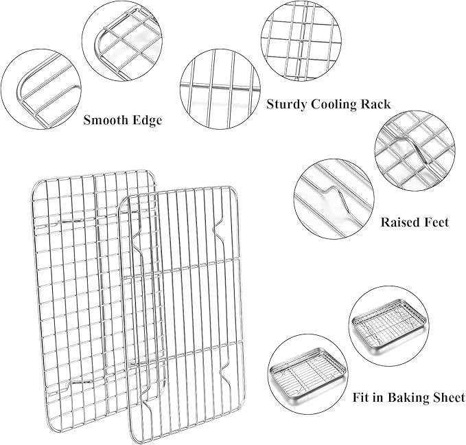 Baking Sheet with Rack Set, Stainless Steel Cookie Sheet with Cooling Rack