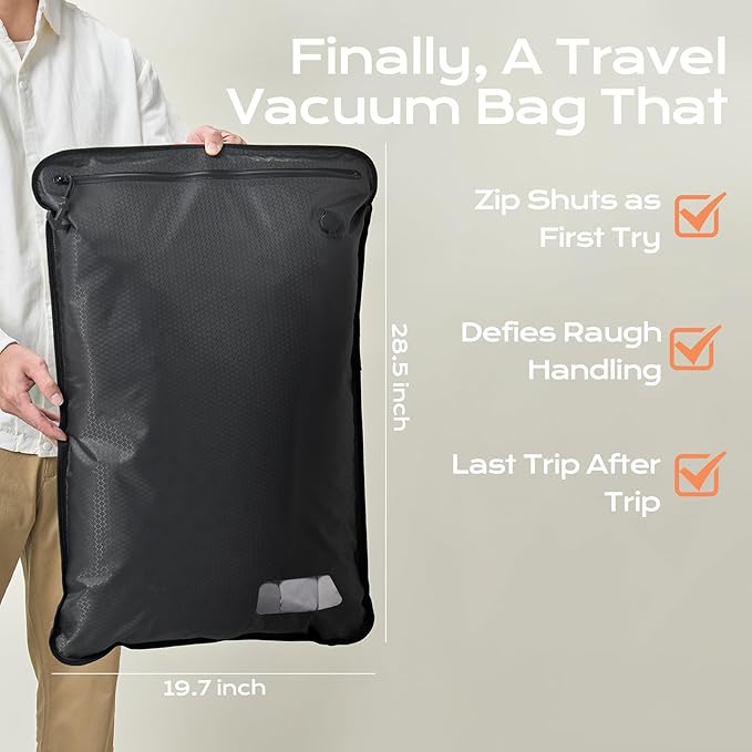Relime Essential Vacuum Bags for Travel Luggage, Reusable Compression Bags for Checked Suitcases, Vacuum Seal Spacesaver for Cloth Packin(2Large+Pump)