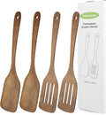 Wooden Spatula, Heat Resistant Cooking Wood Spatulas Spurtles for Non Stick Cookware Kitchen Use, Handmade Non Toxic Teak Wooden Cooking Utensil Spurtle Set for Cast Iron Baking Flipping, 4 Piece