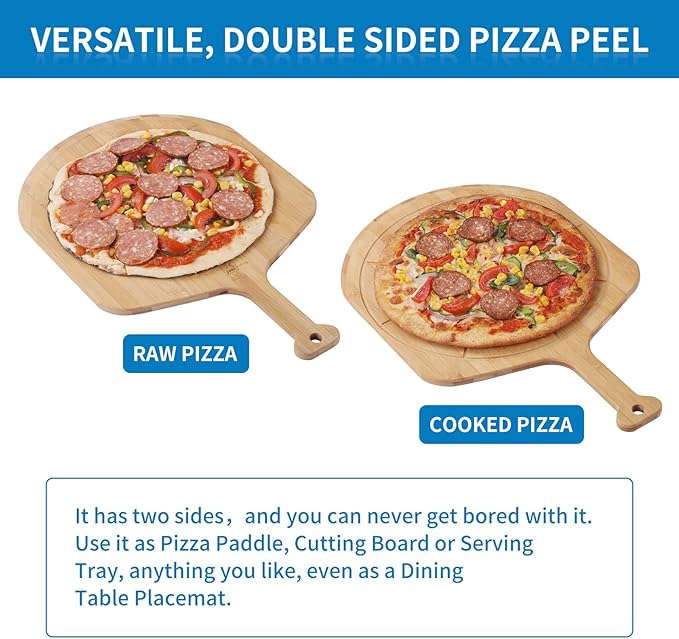 Fiery Chef 18” Bamboo Pizza Peel with 8 Slice Grooves, 25.6" x 18"
