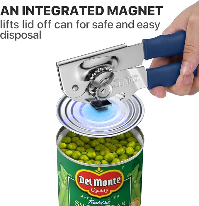 UHIYEE Heavy Duty Hand Can Opener with Comfortable Grip for Seniors, Blue