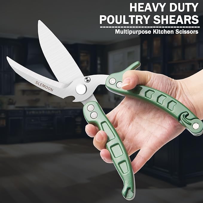 SLEMOON Heavy Duty Kitchen Shears,Poultry Shears with Safety Lock,Green