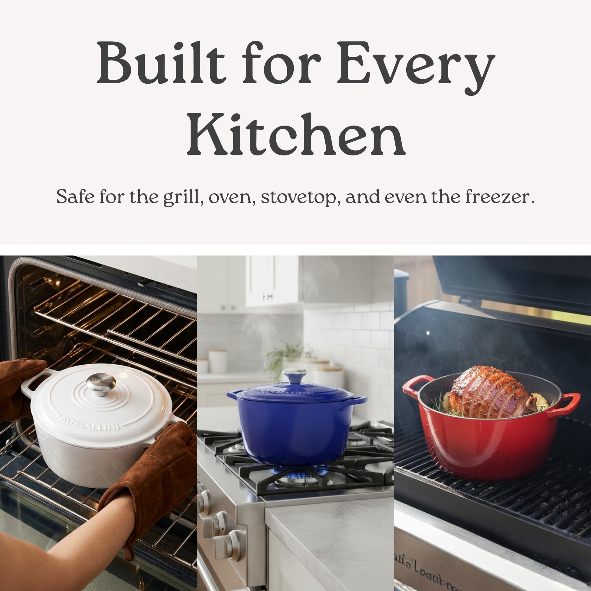 ROSSALLINI Signature Enameled Cast Iron Dutch Oven, Non-Stick Serving Pot with Tight Fitting Lid for Perfect Roasting, Baking, Sauteing, and Bread Making | 2Q (1.9L) - Ocean Blue