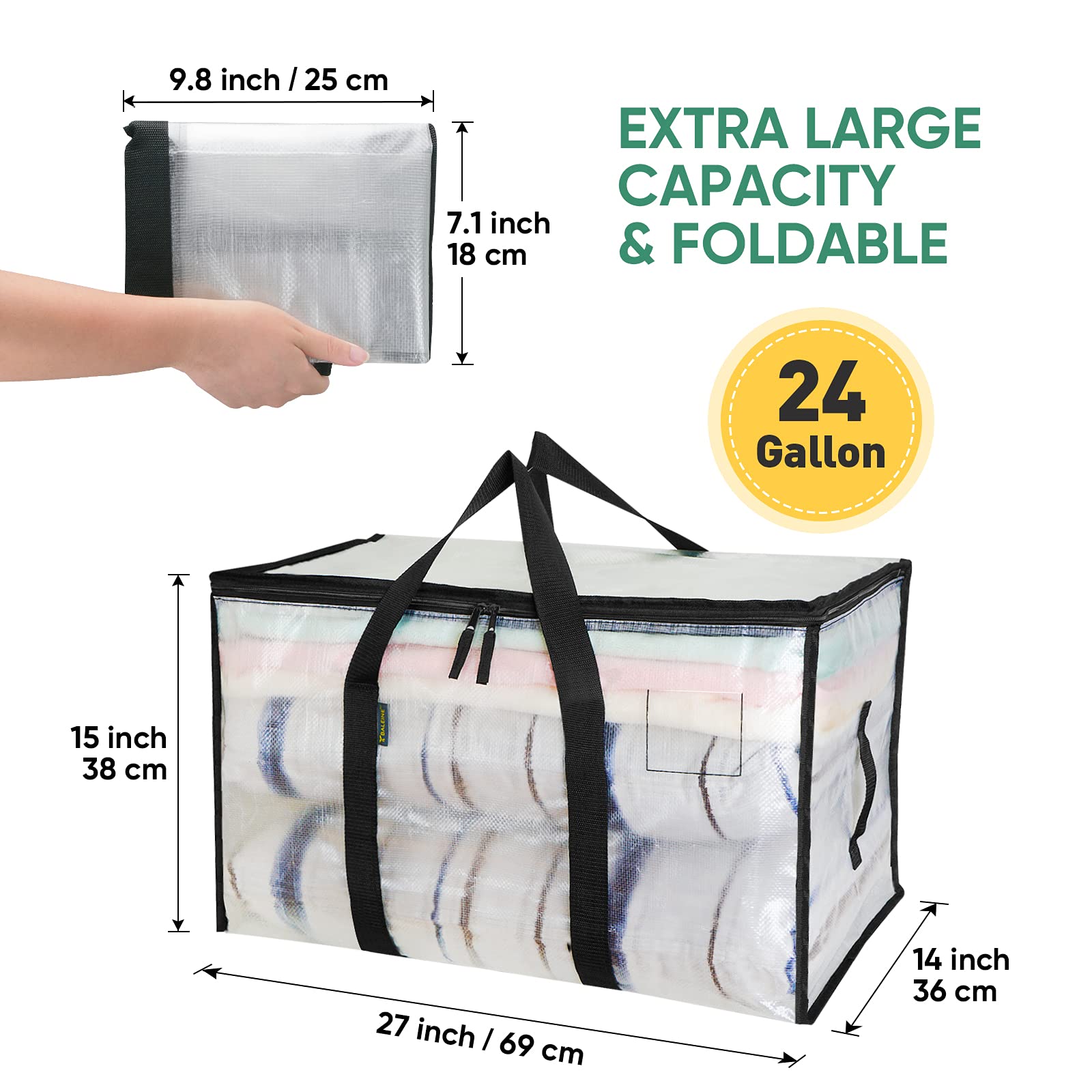 BALEINE 4-Pack Oversized Moving Bags with Reinforced Handles, Heavy-Duty Storage Tote for Clothes, Moving Supplies (Clear, 4-Pack)