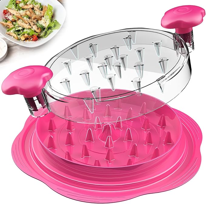 Chicken Shredder Tool Twist Large Meat Shredder with Brush&Fork, Hot Pink