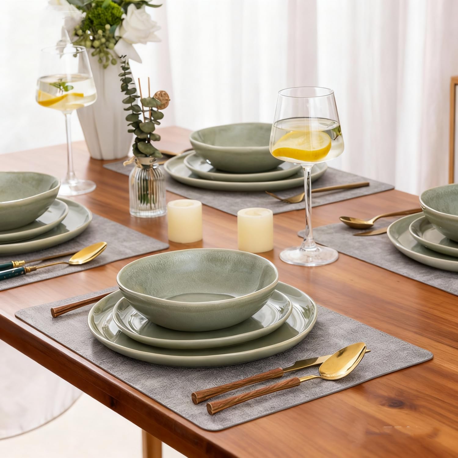 AmorArc Ceramic Dinnerware Sets for 4, 12Pcs Plates and Bowls Sets Dishes