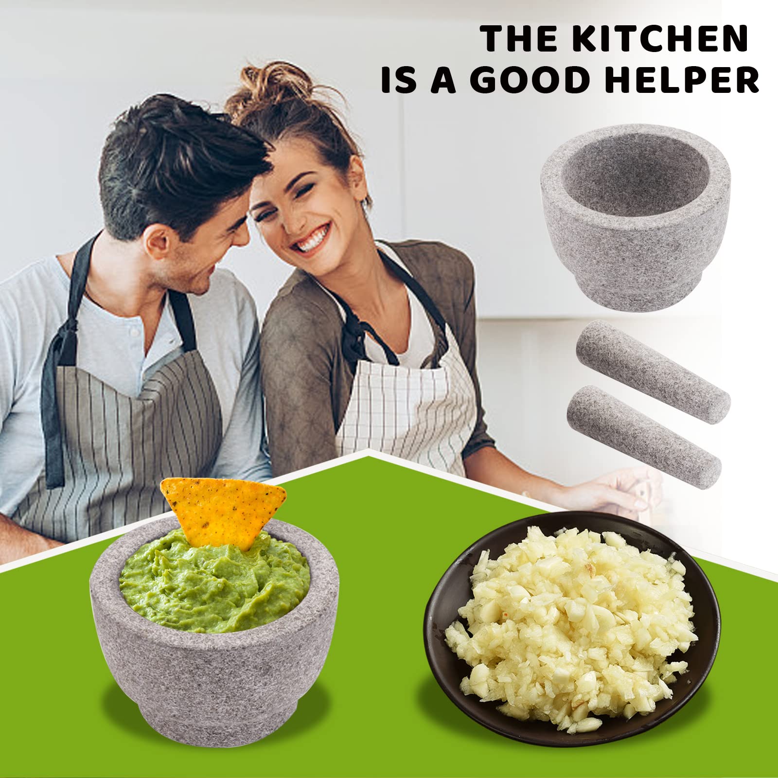 Comie Mortar and Pestle Set,Heavy Duty,Unpolished Granite,8Inch-5Cup Capacity,Grinder for Spices and Seeds,Grinding,Crushing and Mashing Spices,Nuts,for Guacamole,Garlic Sauce,Gray.