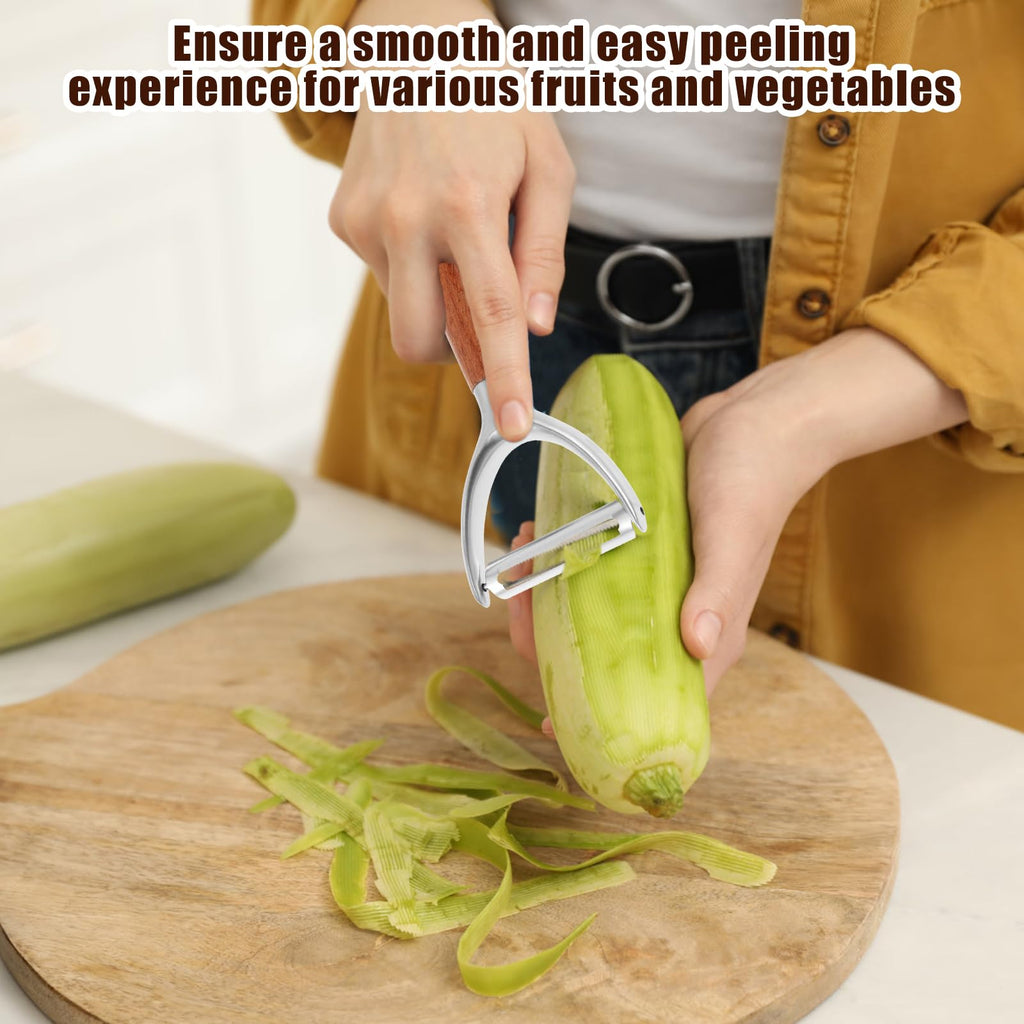 5Pc Kitchen Ultra Vegetable Peeler,Easy To Use Y-Peeler With All Wood Handle,Rotatable Blade,10 Year Rust Free Stainless Steel,Anti Slip Ergonomic Design,Suitable For Carrots, Fruits,Vegetables