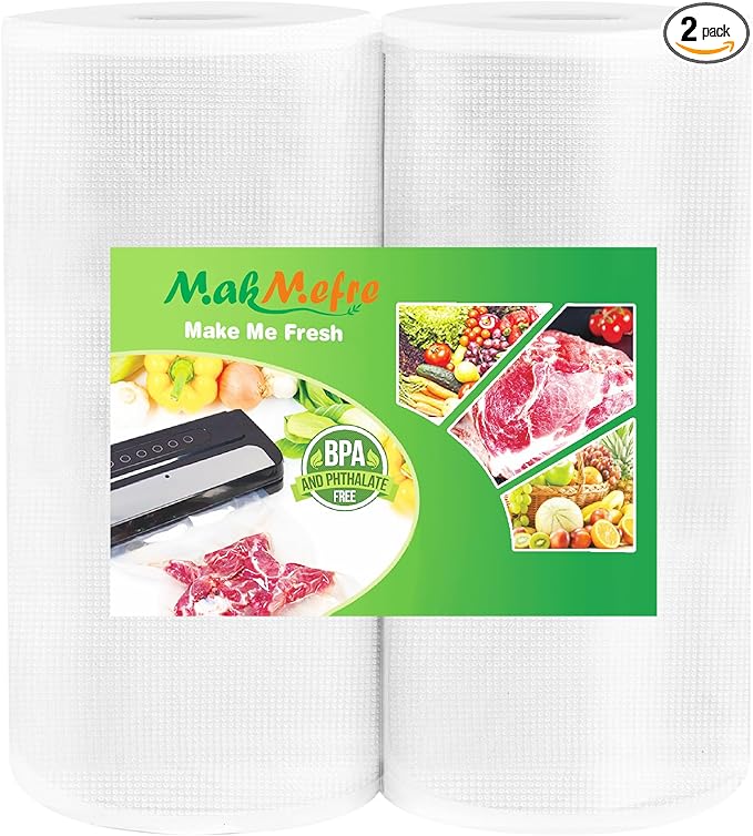 MakMeFre 2Pack Vacuum Sealer Bags Rolls 11"x50' for Food Storage
