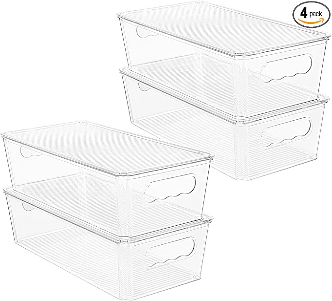 Vtopmart 4pcs Clear Stackable Storage Bins with Lids