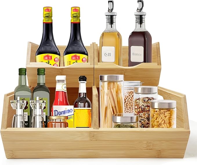 MinBoo Bamboo Stackable Pantry Storage Bins Potato and Onion Storage,Fruit Basket for Pantry Organization,Fruit Bowl for Kitchen Counter,Fruit and Vegetable Storage (Bamboo)