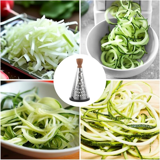 Cabilock Wooden Handle Cheese Grater Cone Shaped Manual Grater for Cheese Vegetables and Fruit Multifunctional Kitchen Utensil for Home Restaurant and Hotel Use