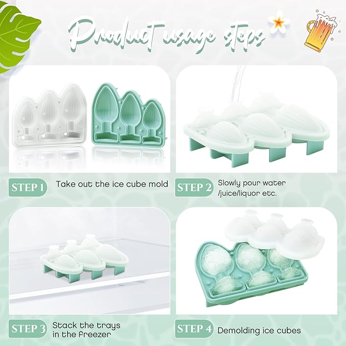 Hoolerry Ice Cube Molds Cube Trays Fun Shapes Silicone Ice Ball Maker with Lid for Whiskey Cocktails Juice Drinks Beverage Crafting Accessories Funny Gift(Green,Multi-size)