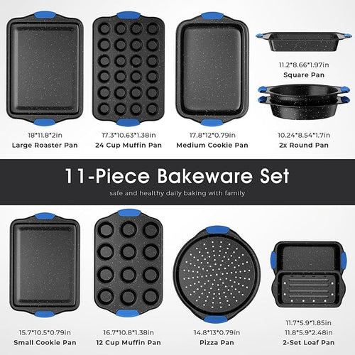 11-Piece Professional Stackable Baking Set, Oven-Safe Nonstick Cookware