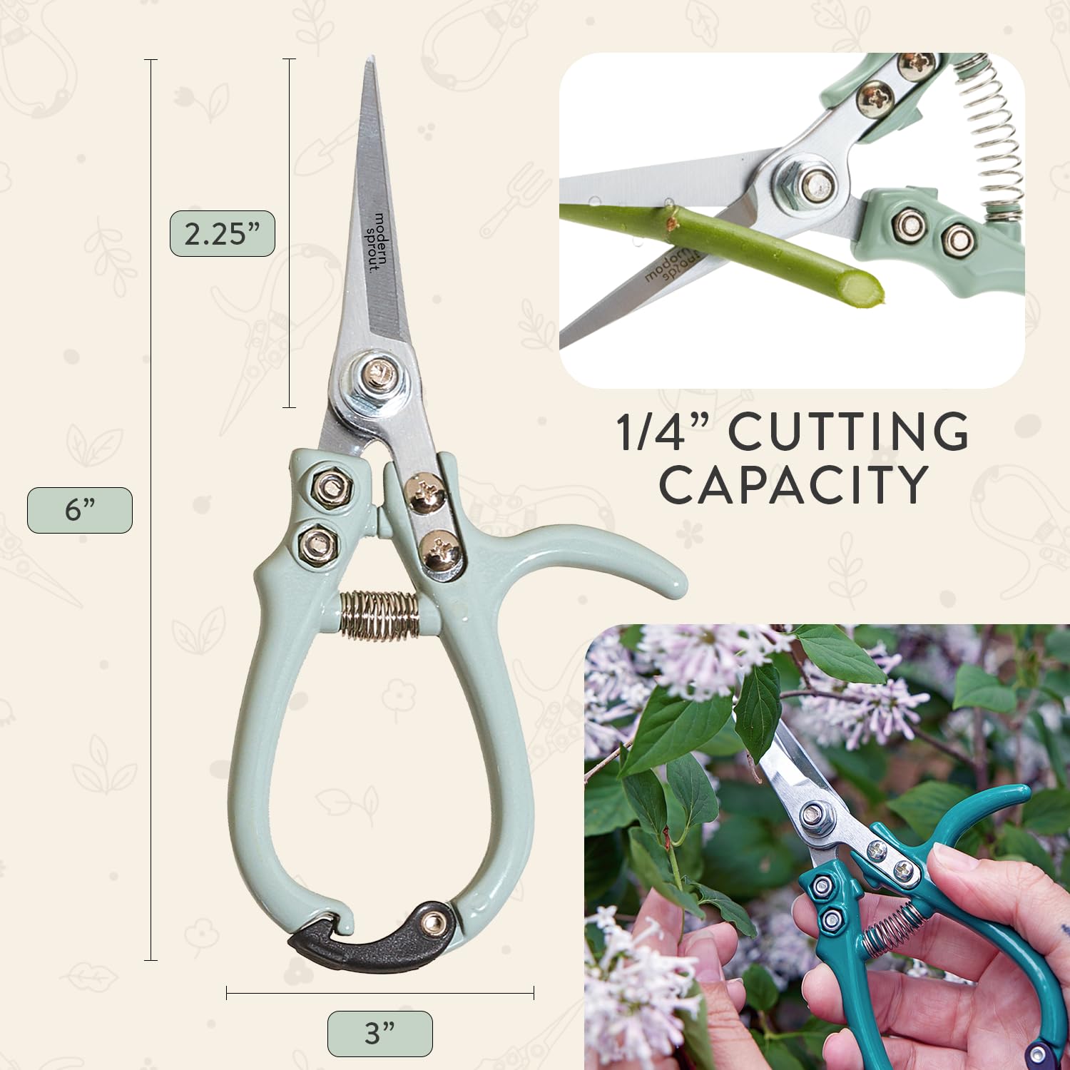 Modern Sprout Pruning Shears - Garden Snips - Herb Scissors - Sage 1-Pack