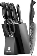 BRODARK Knife Set, 9PCS Damascus Knife Set with Block, Japanese Knives