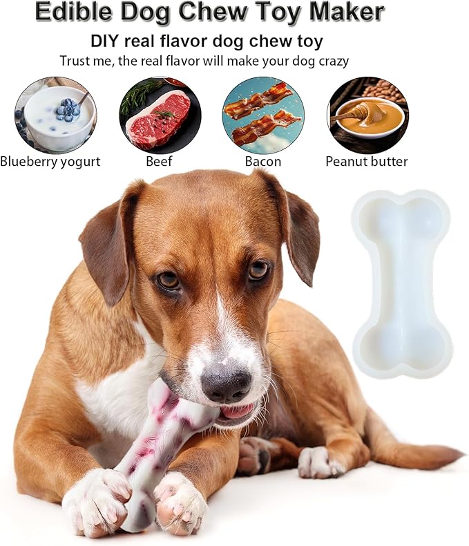 SIUPER 5IN Big Bone Dog Cat Treat Molds 2 Pack, DIY Flavors for Puppy. Food Safe Silicone for Oven. Large Ice Cube Mold for Pet Chew, Cooling. Pets Birthday Cake Baking. Fun Gift for Dog Lover