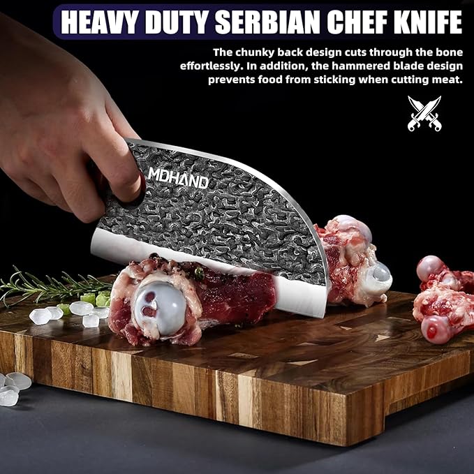 MDHAND Butcher Knife Set, Hand Forged Serbian Chef Knife Set Gift for Men
