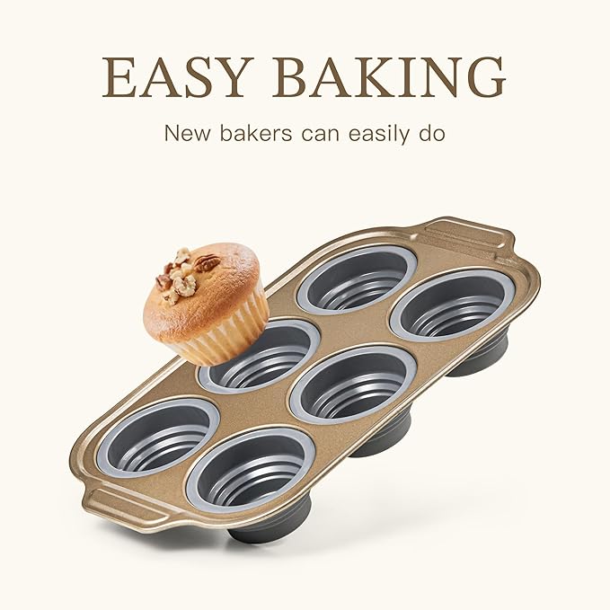 LCKitchen 2-Pack Foldable Nonstick Silicone Baking Pans, 6 Cups for Baking Muffins, Egg Bite, Brownies. Easy to pop and clean. Dishwasher Safe BPA Free.
