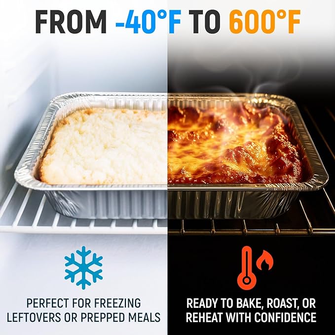 Paclord Aluminum Foil Pans - Half-Size 9" x 13", Pack of 25 - USA-Made Disposable Aluminum Trays for Steam Table & Chafing Racks - Great for Baking, Catering, BBQ, Parties, Food Delivery