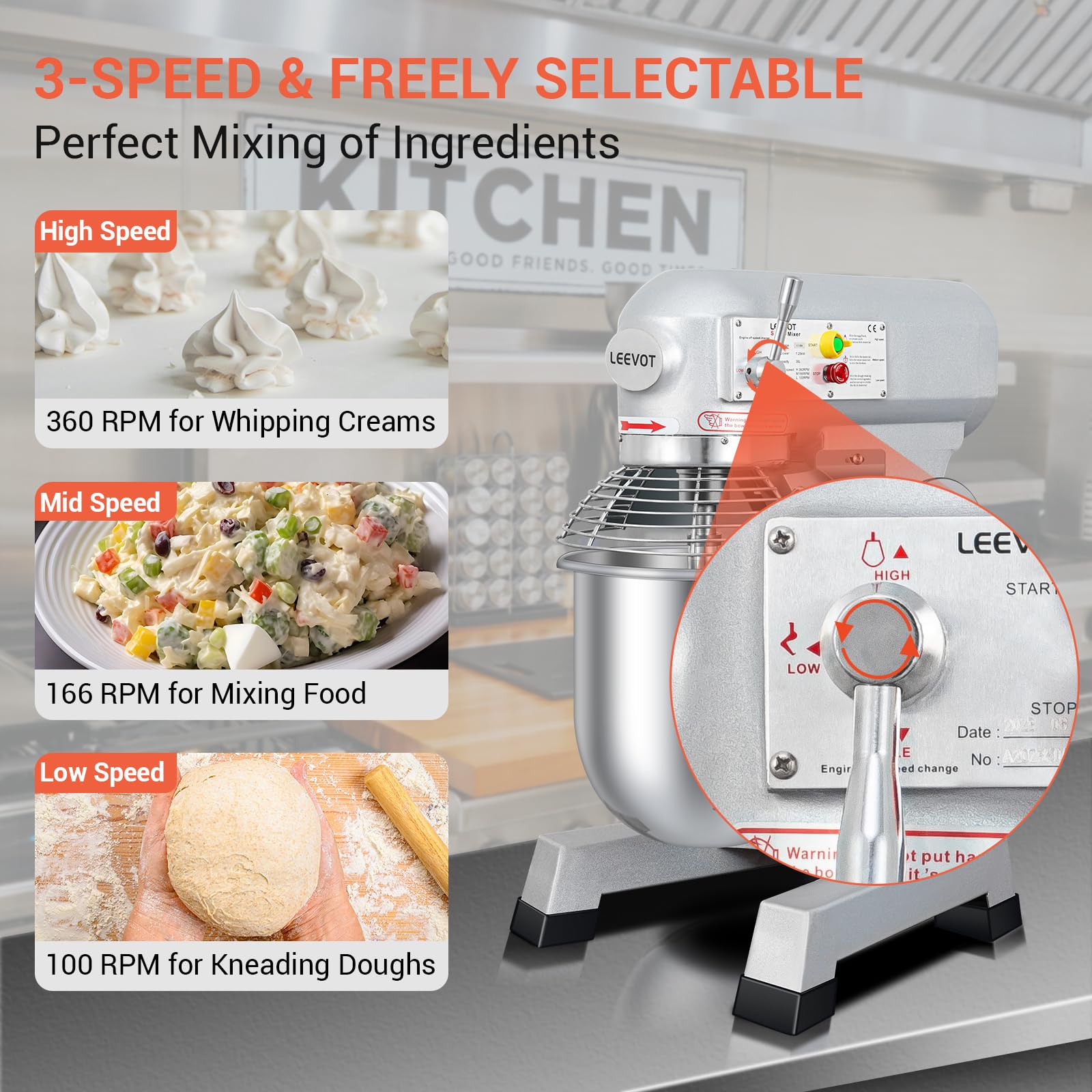 BOSBAK 30 QT Stand Mixer, Commercial Industrial Grade Kitchen Electric Food Mixer with Stainless Steel Bowl, 3 Types of Mixing Tools, Built for Professional Baking: Effortlessly Handles Large Recipes