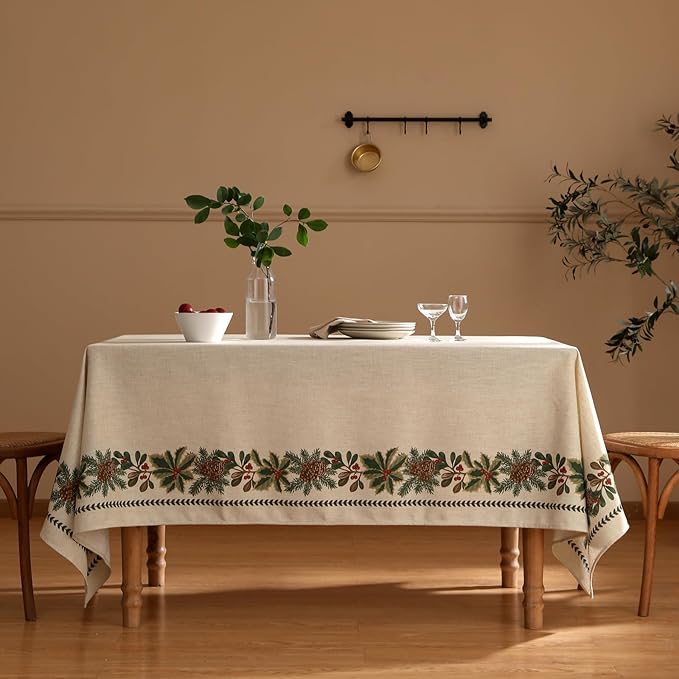 ISAENNE Designer Vintage Linen Rectangular Tablecloth,102"x63"-Carol G
