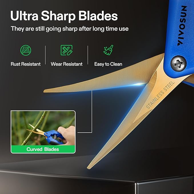 VIVOSUN 6.5 Inch Garden Scissors, Blue Pruning Shears for Plants, 12-Pack
