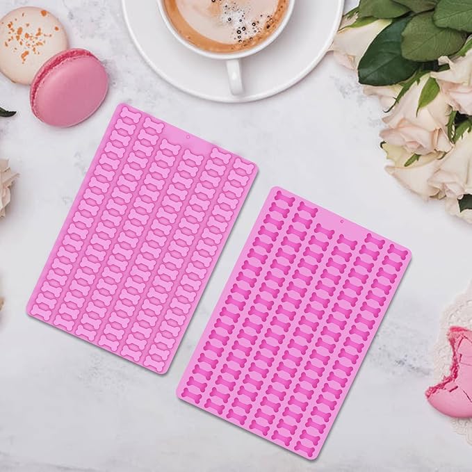 2 PCS Mini Silicone Molds, 212 Cavity Non-Stick Silicone Molds for Baking Biscuits, Cookie, Candy, Chocolate, Jelly Pet Treats Mold (Mini Dog Bone)