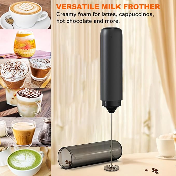 Soenglyun Electric Milk Frother Handheld Foam Maker, Black