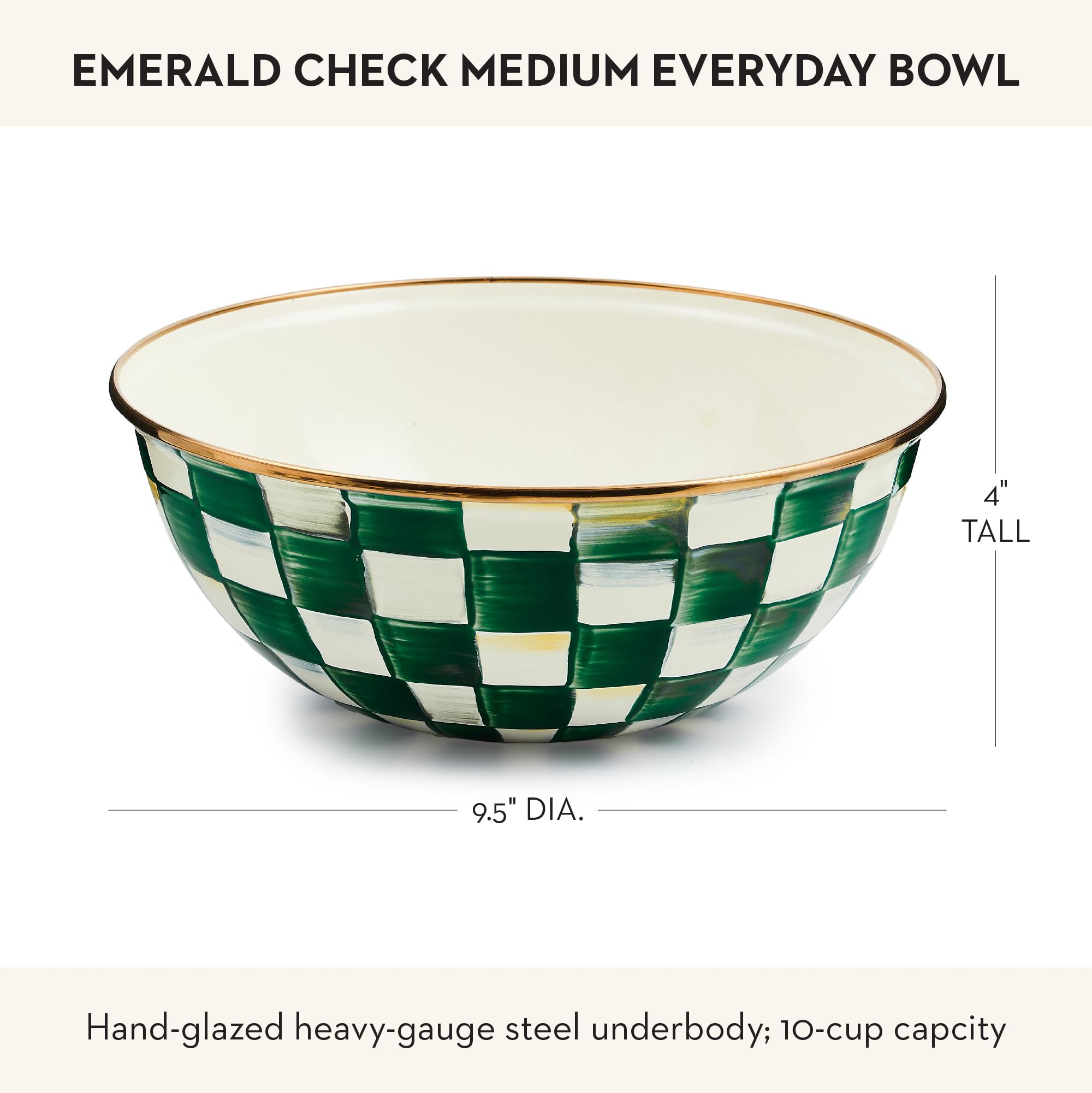 MACKENZIE-CHILDS Everyday Bowl, Medium, Green-and-White Emerald Check