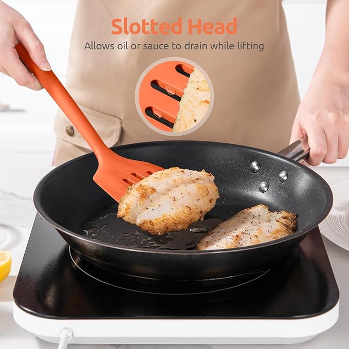 U-Taste Silicone Turner Slotted Spatula, 13.6" Long/3.7" Wide, Orange
