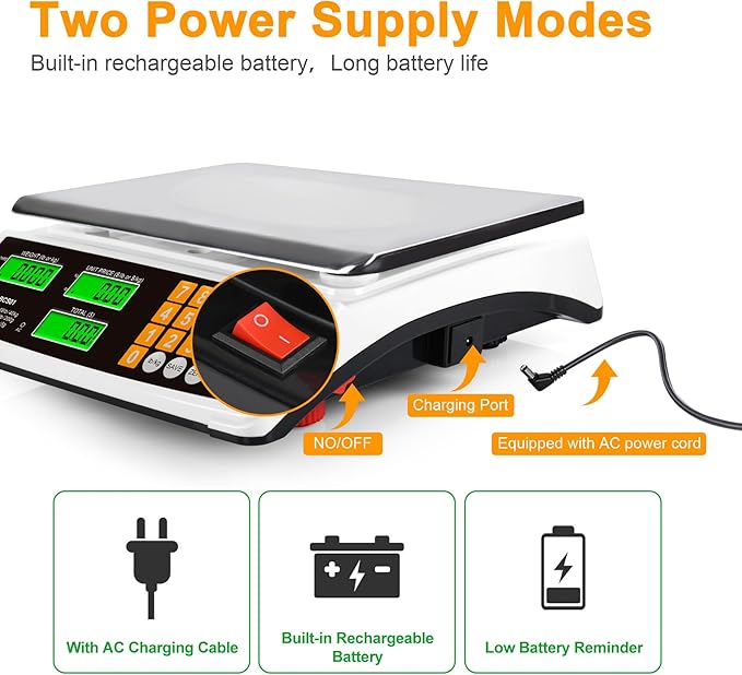 BROMECH Price Computing Scale 88lb/40kg Commercial Food Scale for Produce Meat Weighing, LCD Display and Green Bright Backlight for Farmers Markets, Meat Shop, Deli, （Not for Trade）