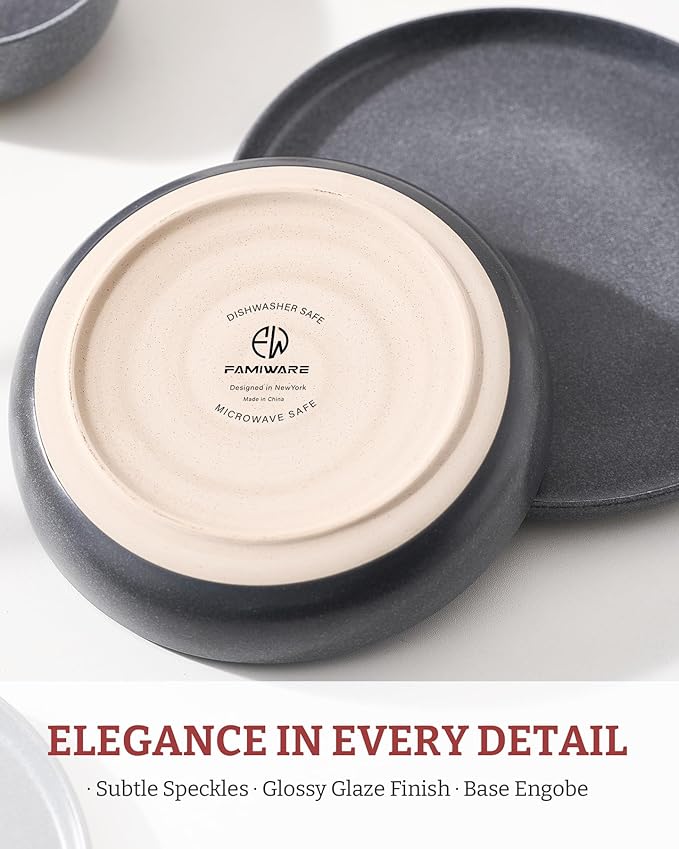 famiware Milkyway 33 oz Pasta Bowls Set of 4, Matte Dark Charcoal