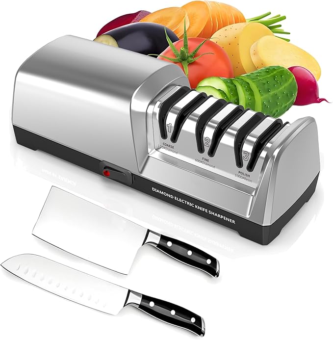 Newise Electric Knife Sharpener for Kitchen, 15° Precision Angle Guide