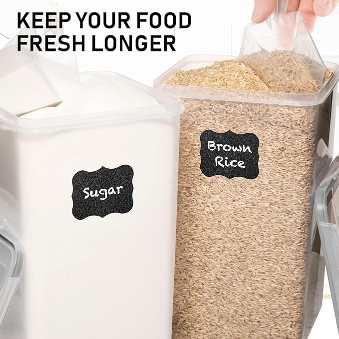 WHITE FEATHER SUPPLIES 2 PC [7 Qt / 6.5L / 220 Oz] Large Food Storage Containers with Lids Airtight - BPA Free Clear Plastic Kitchen and Pantry Storage Containers for Cereal, Flour, Sugar, Rice