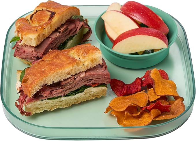 Madesmart Dipware Reusable Dining Plate, Serving Tray for Appetizers and Snacks, Sandwiches, Hummus, Sauces, Stackable & Removable Dip Bowl, Sage