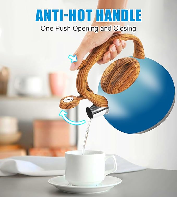 Foedo 3.2Qt Stainless Steel Whistling Tea Kettle Stovetop, Sky Blue