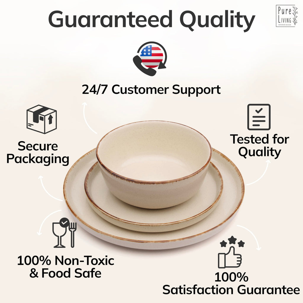 Stoneware dinnerware set 8 persons Rustic 24 pcs - Rustic design dinnerware set, dishwasher safe - Bowl and plate set - Pure Living dinnerware in beige…