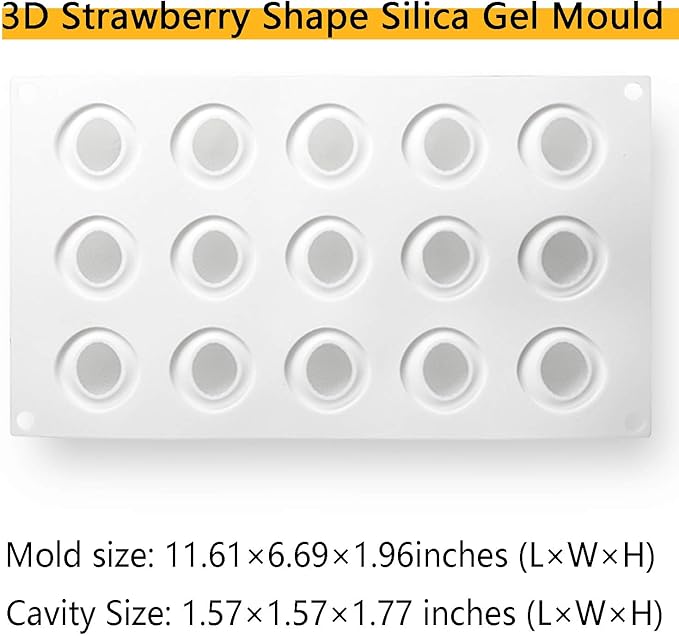 OCPO Kitchen Strawberry Silicone Mold for Baking Mousse Cake, 15 Cavities