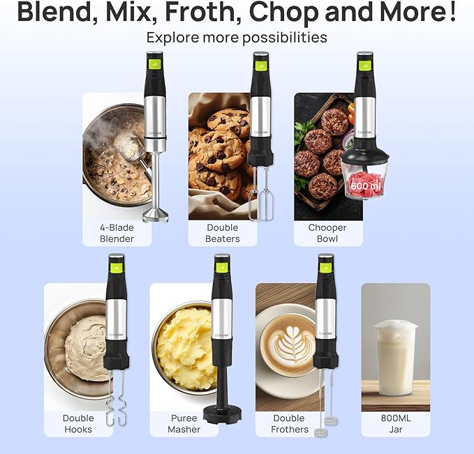 Consciot 7-in-1 Immersion Blender Handheld Max 1100W, Trigger Speed Control