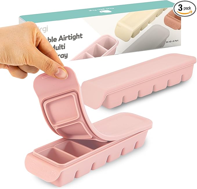 Firgi 1 oz/6 Sections Silicone Ice Cube Freezer Tray with Lid, 100% Food-Grade Platinum Silicone,Leak Resistance & Dishwasher Safe for Baby Food Prep,Breast Milk,Purees - Korean Made, Pastel Pink