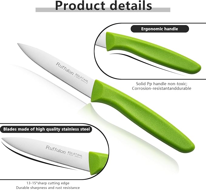 Ruffulon Paring & Fruit Knives Set of 6, Stainless Steel Sharp Blades.