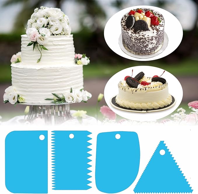 CEWIFO Cake Scraper, 6 Pcs Cake Smoother Scraper, Dough Scraper Blue