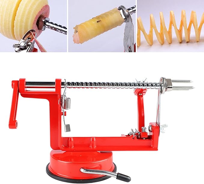 Apple Peeler Corer, Apple Peeler, 3 in 1 Peel Slice Remove Core, with Suction Base Suitable for Apples, Pears, Potatoes, Carrots (Red)